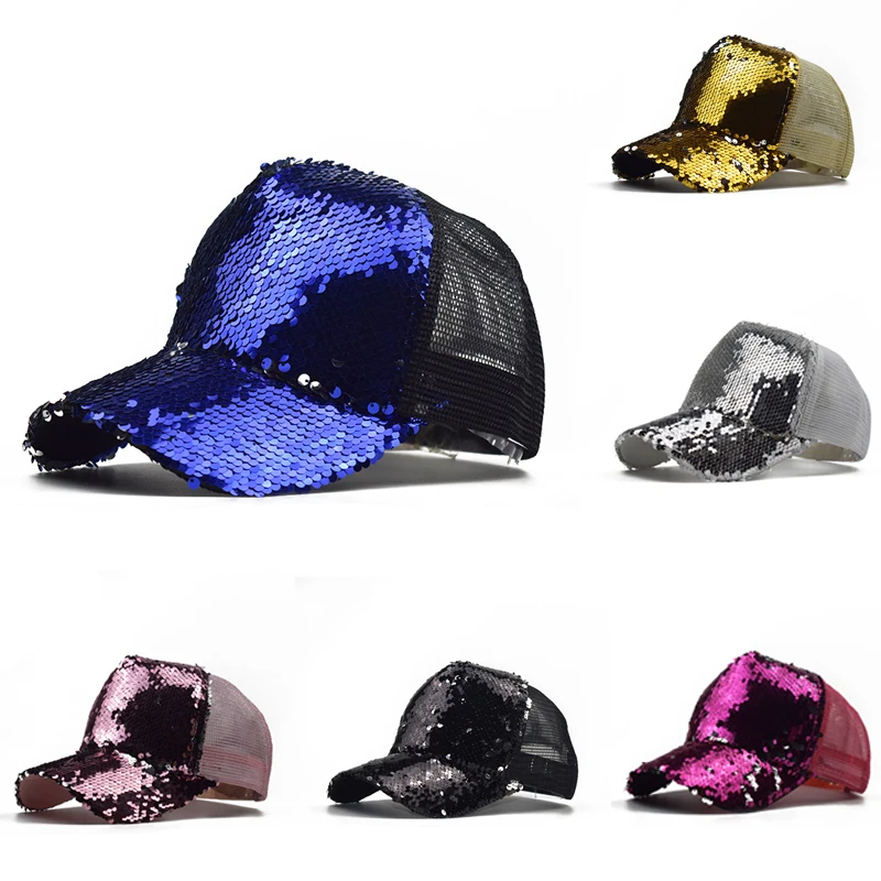 

Colorful Sequins Shining Mesh Baseball Cap Adjustable Breathable Women Panama Girls Hats For Party