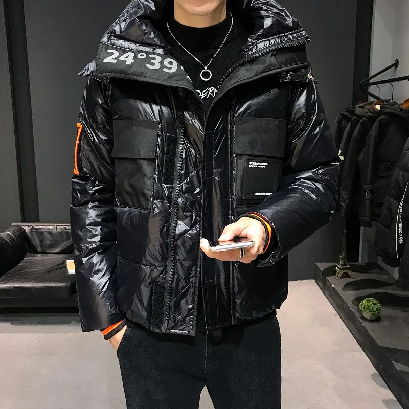 Зимняя свободная Толстая теплая одежда короткий пуховик Черная мужская | Мужская