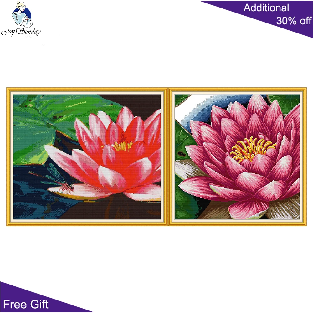 

Joy Sunday Lotus Home Decor H865 H866 14CT 11CT Counted Stamped Lotus Flowers Needlepoint Embroidery DIY Cross Stitch kit