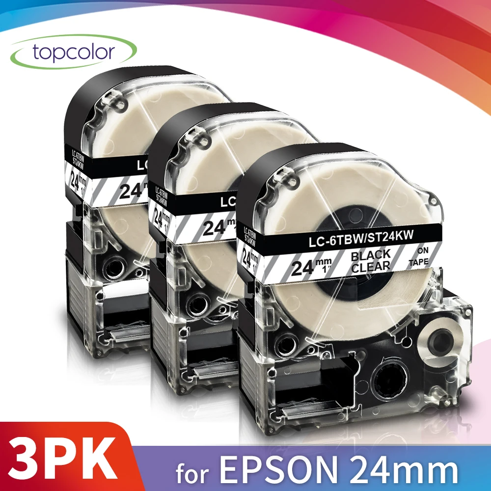 

Topcolor 3PK 24 мм Epson совместимый запечатанных лент для ST24KW черный на белом лента принтера для Kingjim Epson этикетировщик LW-700 LW-900P