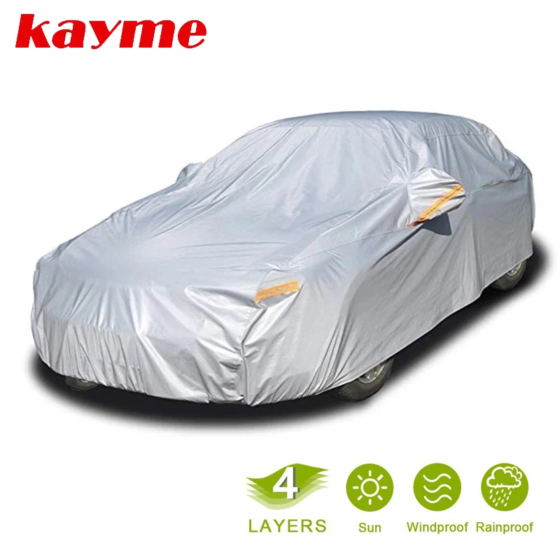 Kayme Multi-Layer Full Car Cover Waterproof All Weather With Zipper Cotton, Outdoor Rain Snow Sun UV Protection Fit Sedan SUV