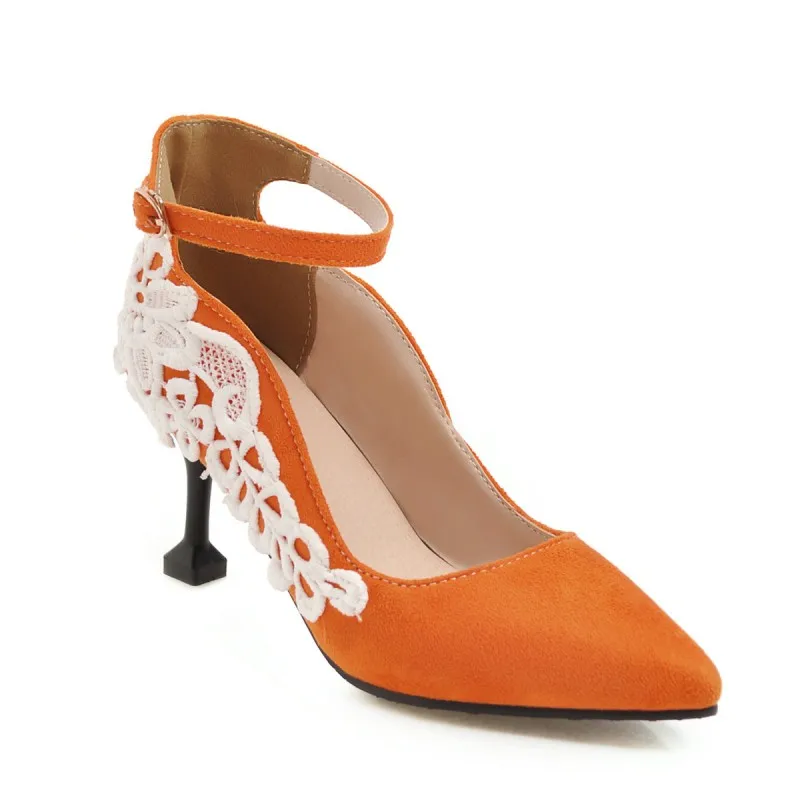 Женские туфли на высоком каблуке лодочки с острым носком Неглубокие кружевные