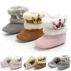 Зимние теплые зимние сапоги для новорожденных девочек; Кашемировая плюшевая обувь для малышей младенцев с блестками и короной; Мягкие меховые сапоги для детей