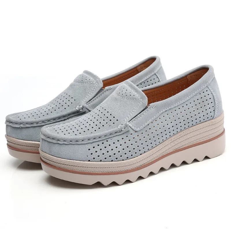 

Spring Women Flat Platform Slip On Loafers Shoes Lady Sneakers Shoes Suede Leather Hollow Casual Shoes Flats Moccasins Creepers