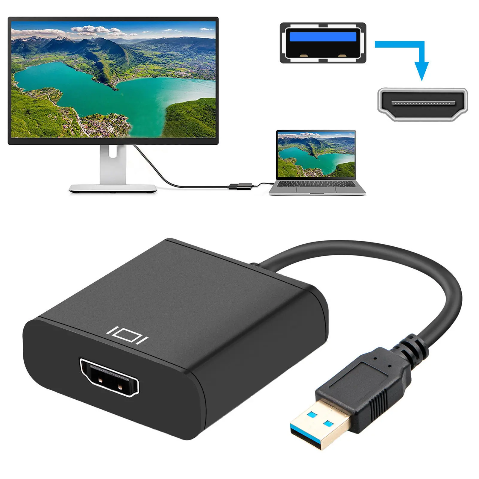 Кабель переходник с USB 3 0 на HDMI аудио и видео для Windows XP/7/8/10 PC 1080P|Компьютерные