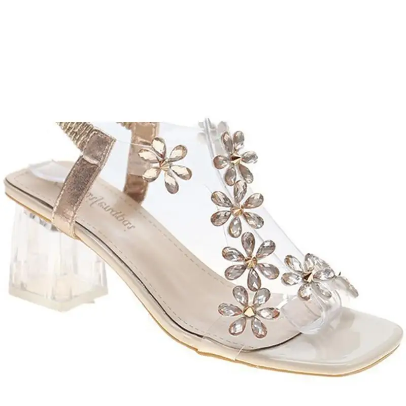 

Block Heels 2021 Sandals Comfort Shoes for Women Med Suit Female Beige Chunky New Fashion Elastic Band High Medium Summer Girls