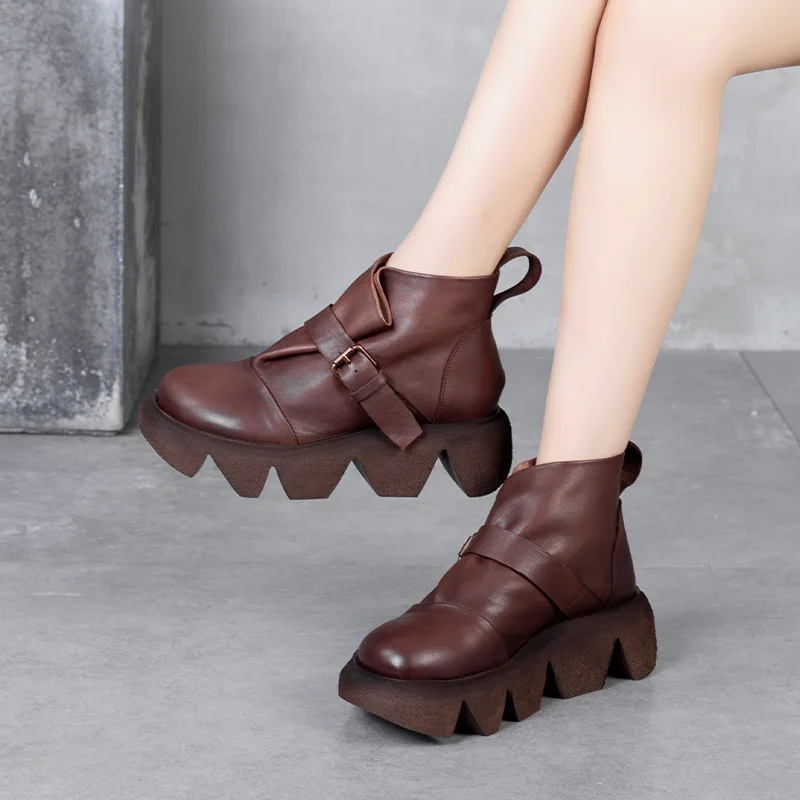 

Nice Cow Leather Chunky Shoes Women Autumn Ankle Boots Platform Nice Pop Female Fashion Genuine Leather Sneakers Martin Boots