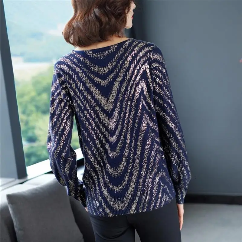 Женский весенний свитер с принтом и длинным рукавом повседневный полосатый топ
