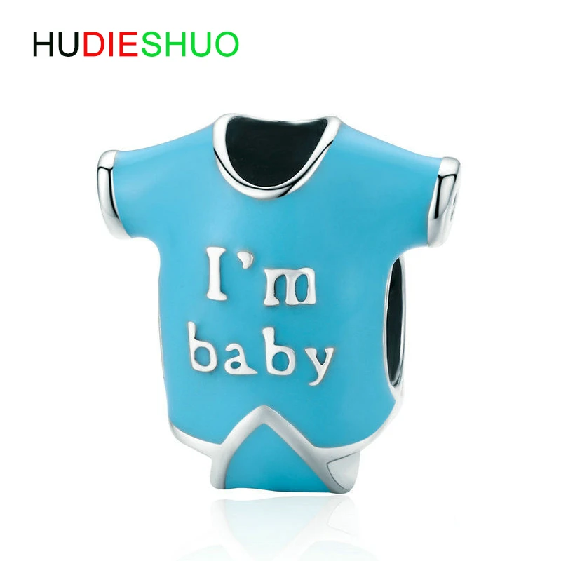 

925 SterlingSilver небесно-голубые яркие бусины с эмалью буквами I'm baby подходят для оригинального серебряного браслета