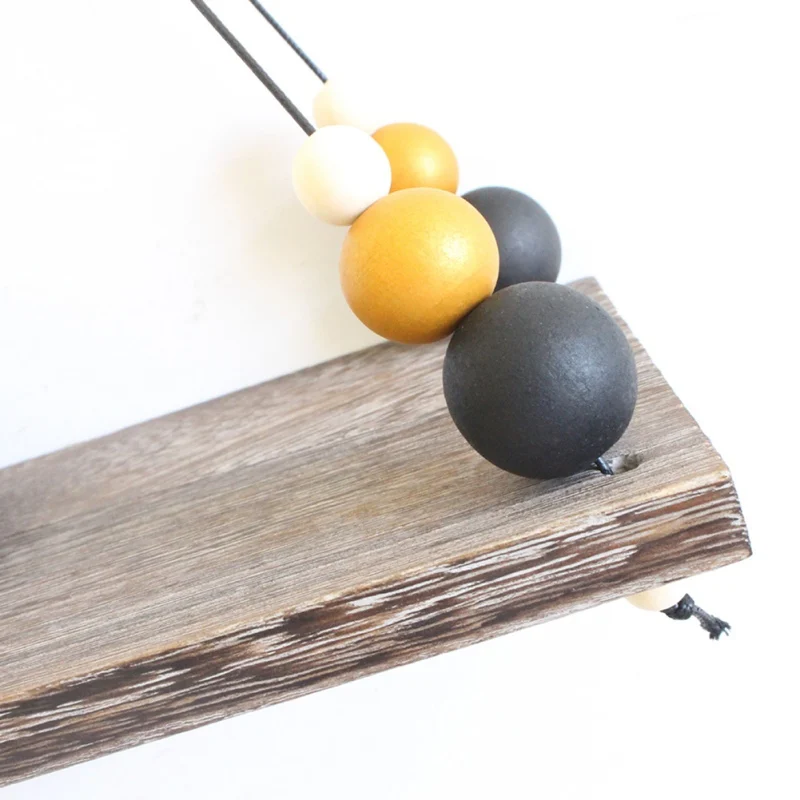 Ретро деревянная полка для украшения с деревянными бусинами Бытовая настенная