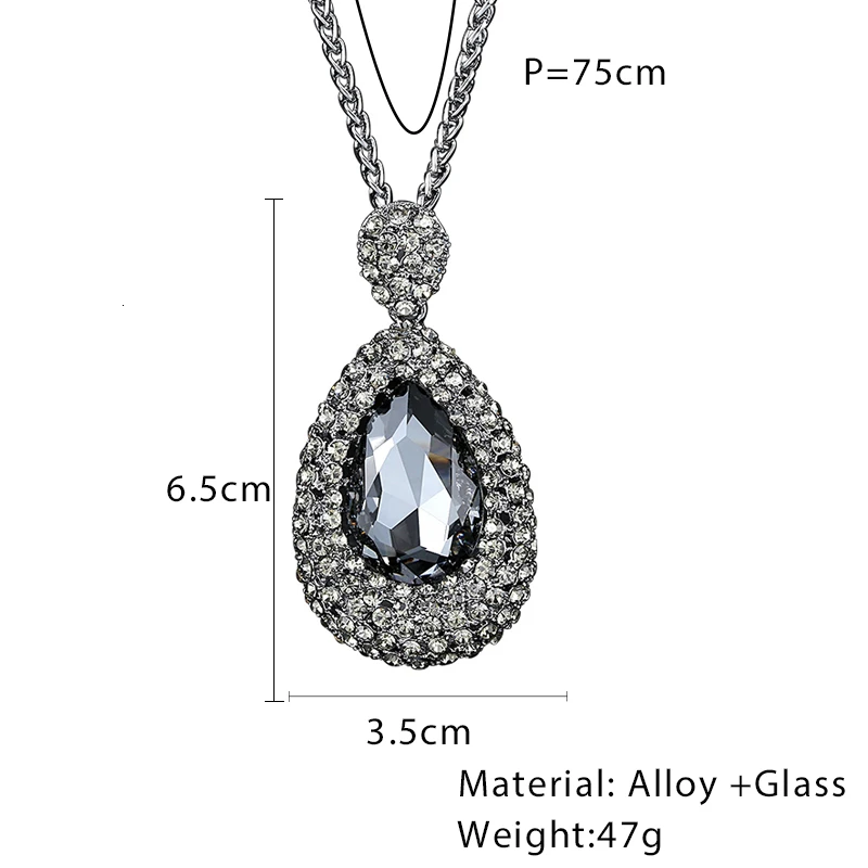 Luxury Long Chain Necklaces & Pendants for Women 2022 Fashion Waterdrop Gray Crystal Necklace Female Collier Femme Party Jewelry 3