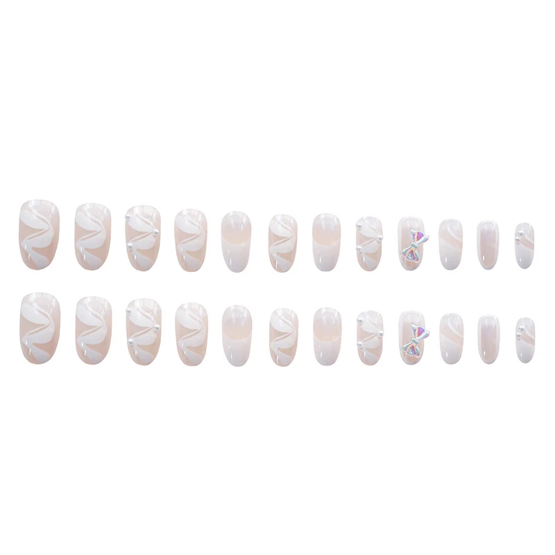 

24pcs French Ribbon Wear Long Paragraph Fashion Manicure Patch False Nails Save Time Wearable Nail Patch False Nails Tools