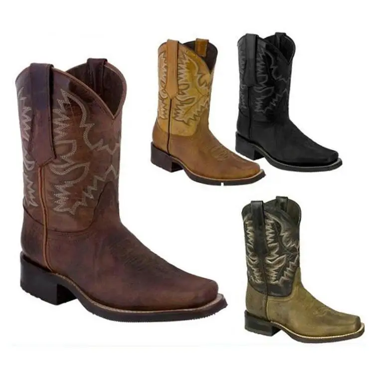 

New Embroidered Boots Martin Boots Square Toe Roman Boots