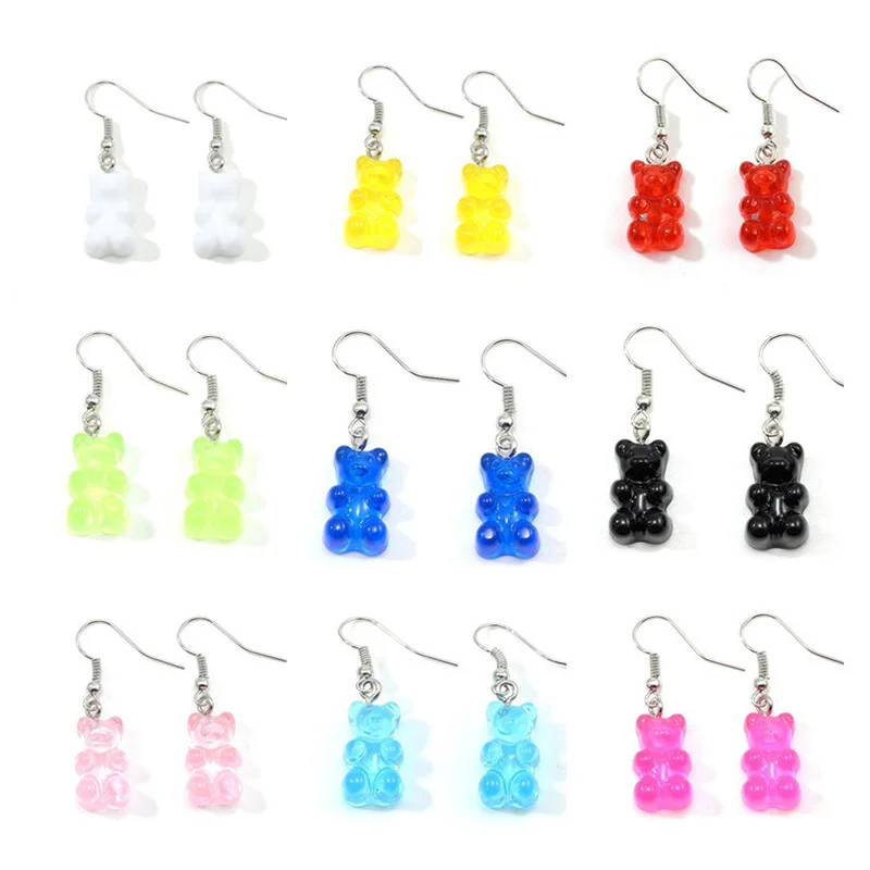 

1 Pair Creative Cartoon Gummy Bear Earrings for Women Cute Candy Color Animal Dangles Ear Hook Brincos Girls Party Jewelry Gifts