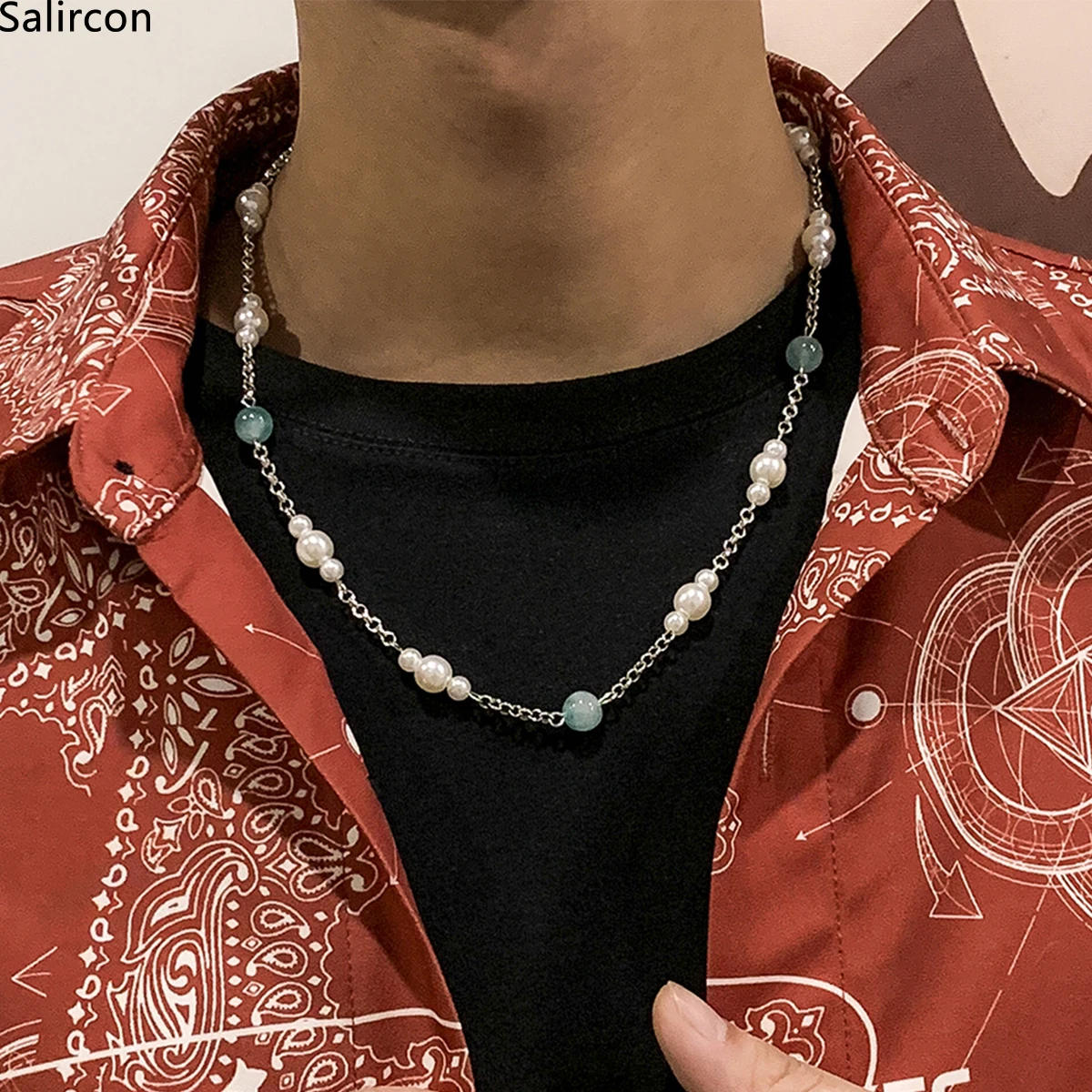 

Men's Hiphop Necklace Simulated Pearls Beads Statement Short Collar Clavicle Chain Necklace For Women New Fashion Jewelry Gifts