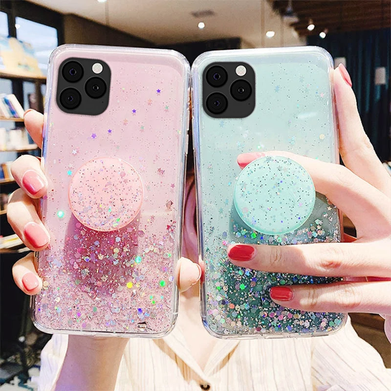 

Luxury Bling Glitter Star Holder Case For Huawei Honor 7A 7C Pro Cases Cover On Huawei 7A RU 7C DUA-L22 LND-L29 Soft Phone Cover