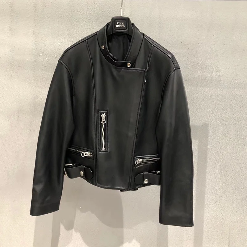 

SHZQ женские Куртки из натуральной овечьей кожи, брендовая облегающая женская короткая куртка, верхняя одежда из настоящей овечьей шкуры, жен...