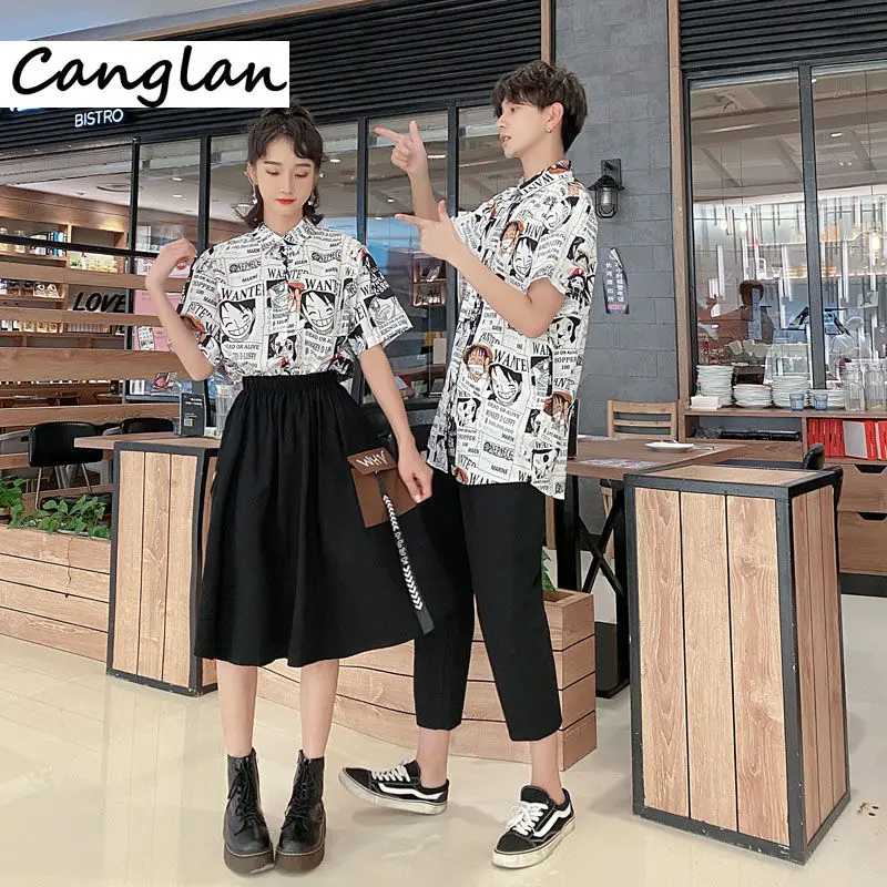 Футболка на пуговицах для мужчин и женщин Слитная одежда с принтом аниме топ