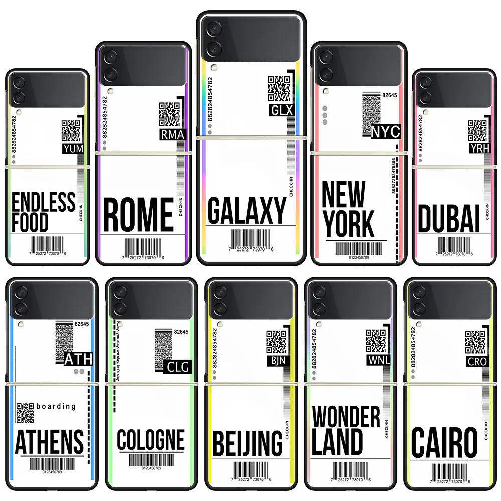 

Black Hard Case for Samsung Galaxy Z Flip 3 5G Cell Phone Bag ZFlip PC Segmented Protect Cover Fly Ticket Usa City London Paris