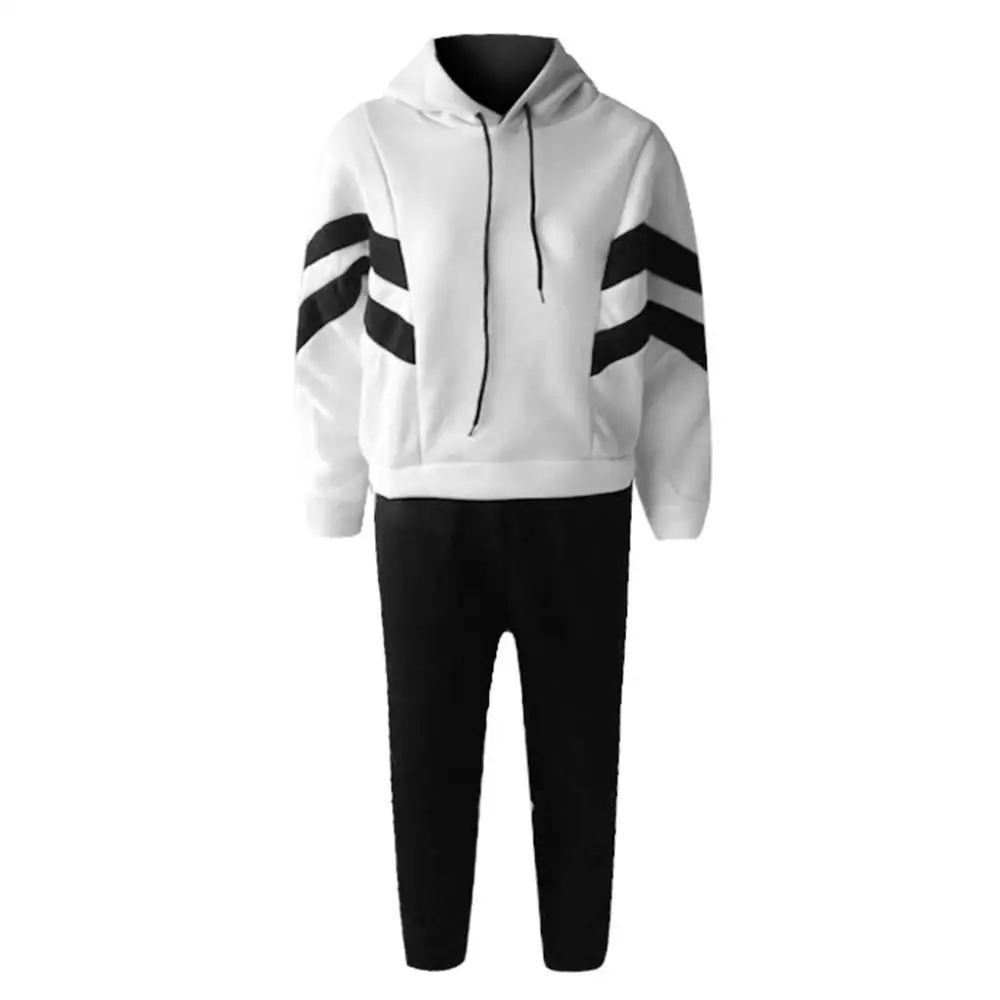 Hxroolrp White Women Splice Cropped Pullover Sweatshirt and Side Striped Pants Tracksuit Sets Casual 2pcs Sport Running Suits | Спорт и