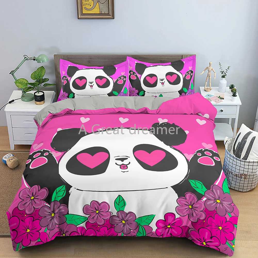 

3d Cartoon Panda Duvet Cover Custom Bedding Set Cute Animal Decor For Kids Girls Bedroom Decor Kawaii Bed Linens Dropshipping