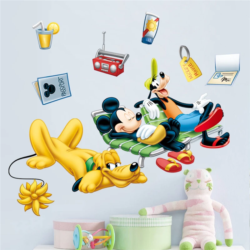 Мультяшные диснеевские Микки Goofy Pluto для отпуска настенные Стикеры детской