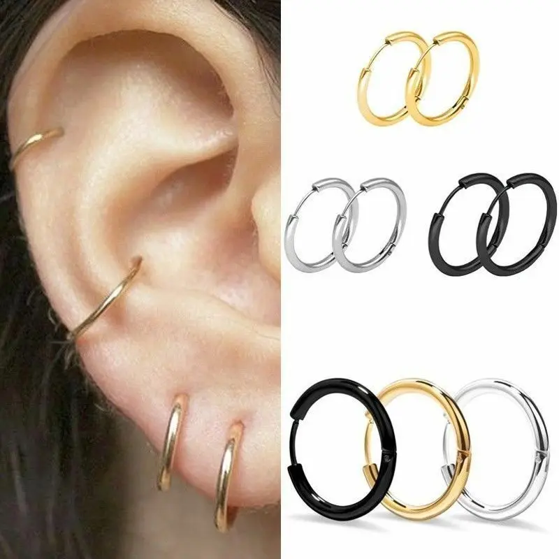 

3Pair Retro Punk Metal Stainless Steel Ear Hoop Circle Earrings Jewelry Men Women Gift Set