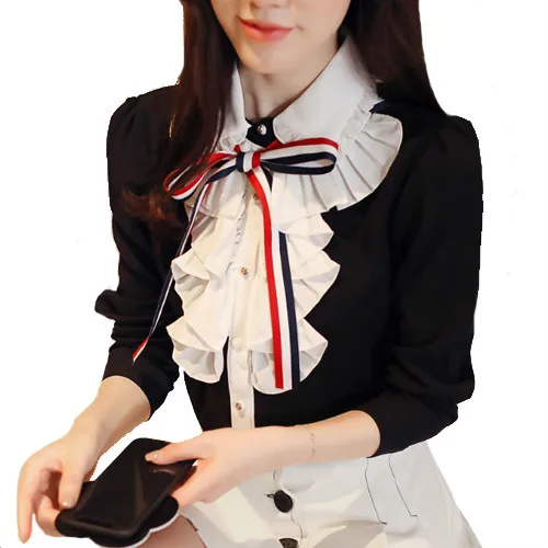 Модная элегантная шифоновая блузка с бантом женская рубашка длинным рукавом