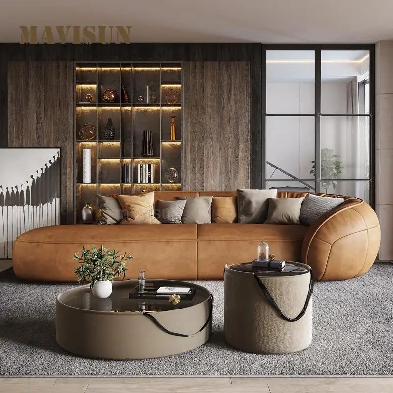 

Top Crown Designer Profiled Sofa Light Luxury Living Room Milan 2021 New High-End Frosted Leather Trendy Personalized Sofa