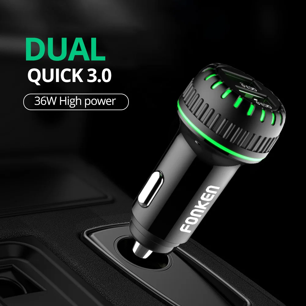 Автомобильное зарядное устройство FONKEN USB quick charge 3,0, адаптер для мобильного телефона, двойной USB, быстрая зарядка, зарядное устройство для samsung, huawei, xiaomi