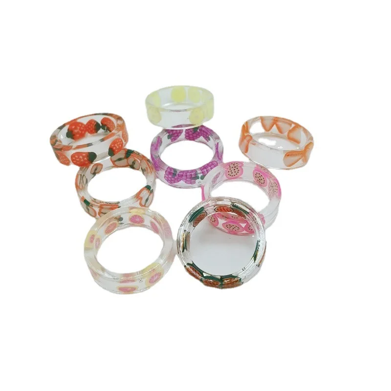 

10Pcs Korea Colorful Fashion Resin Fruit Ring Set Metal Geometric Irregular Open Rings for Women Party Wedding Jewelry Ring Set