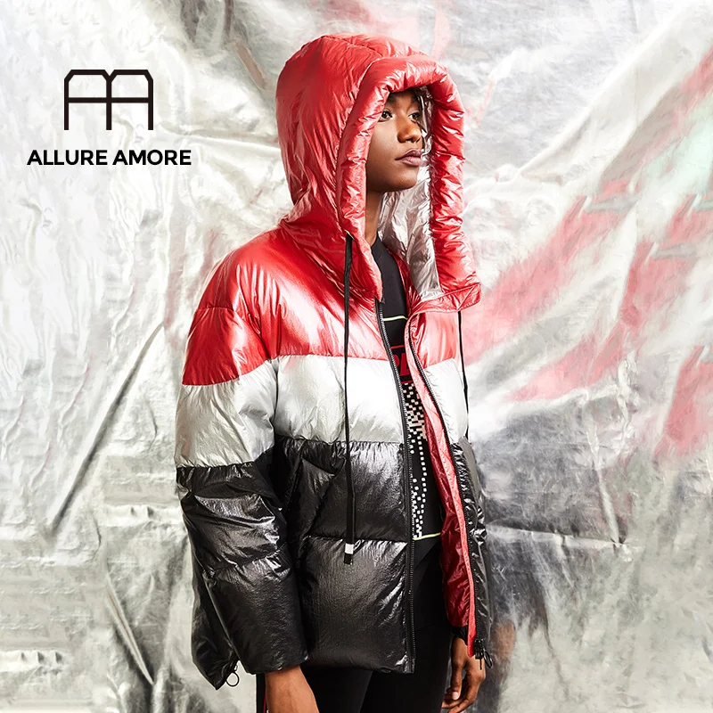 Allure Amore, новинка, Женское пальто, большой размер, свободный, толстый, теплый пуховик, высокое качество, белый утиный пух,, популярные модели - Цвет: Virtual red