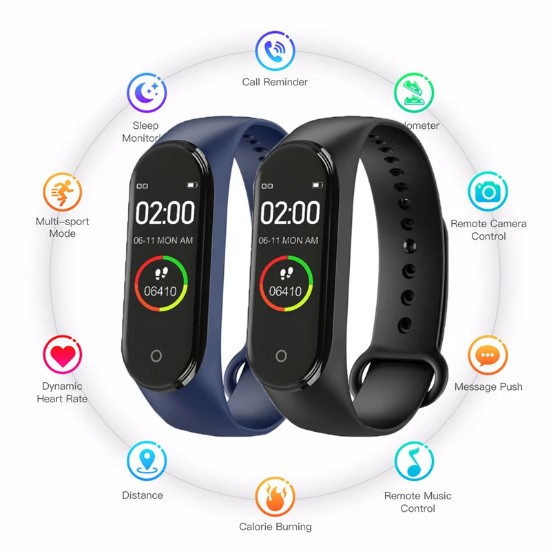 

Men Watch Fashion M4 Sport Watch Heart Rate Blood Pressure Monitoring Male Female Pedometer Bluetooth Anti-lost Cable Cell Phone