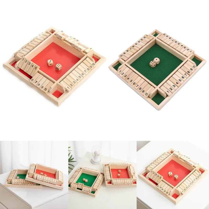 

4 Player Shut The Box Wooden Table Board Game Family Traditional Game Dice Toy