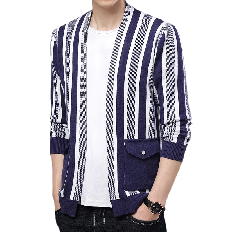 High-End Brand Autumn Winter Classic Striped Korean Cardigan Sweater Knitted Coat Jacket Slim-Fit Ttrendy Casual Men's Clothing