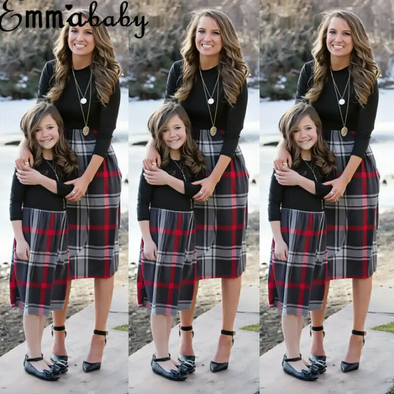 Hot Fashion Family Matching Outfit Mother and Daughter Clothes Dress Baby Girl Plaid dress Christmas | Женская одежда
