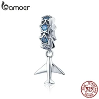 bamoer 100 925 sterling silver fashion travel plane stackable dazzling blue cz charms fit charm bracelet diy jewelry scc882