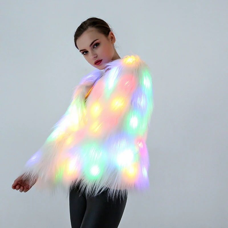

Faux Fur Coat Women Fashion Nightclub Dance Costume Thick Warm Fur Winter Coat Women Lugentolo