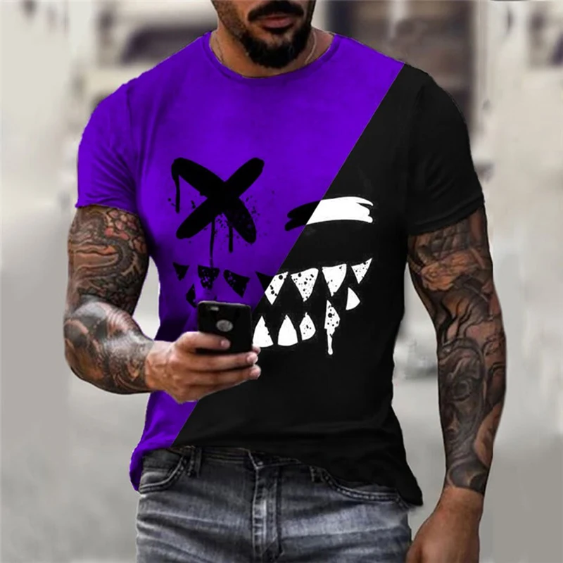 

XOXO smiley face pattern 3D printing T-shirt men's and women's fashion street casual shirt men's O-neck oversized T-shirt top