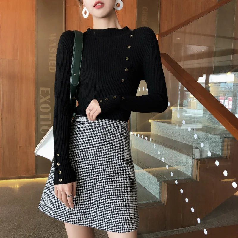 Pull Femme Nouveaute 2019 вязаный свитер на пуговицах Женский пуловер Одноцветный