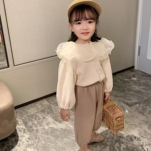 DFXD весенние куртки для девочек, модный двухслойный кардиган с оборками и воротником, топы, однотонные свободные пальто для малышей 2-7 лет, детская одежда