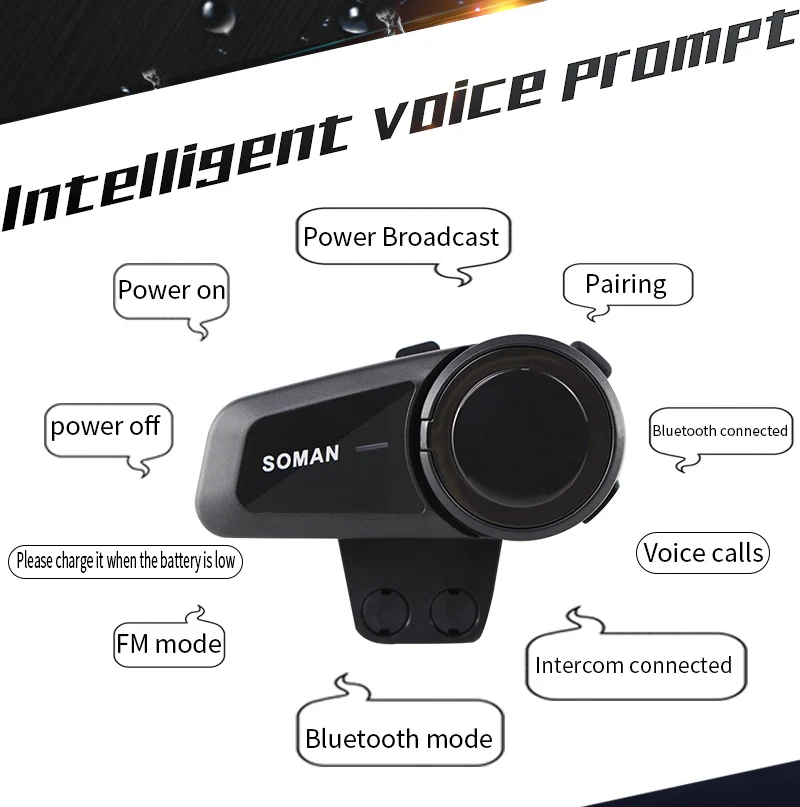 Гарнитура SOMAN для мотоциклетного шлема коммуникатор с поддержкой Bluetooth 1000m 6 шт.