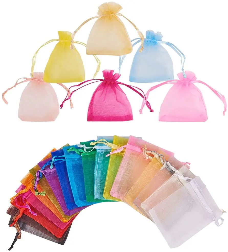 

100PCS Sheer Organza Bags 2.7 X 3.5 Mixed Color Drawstring Organza Gift Bags Wedding Favors Bag