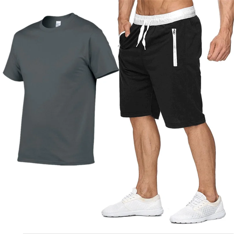 

Костюм мужской с футболкой и шортами, брендовая спортивная одежда, дышащая футболка с короткими рукавами, шорты, повседневная одежда для ба...