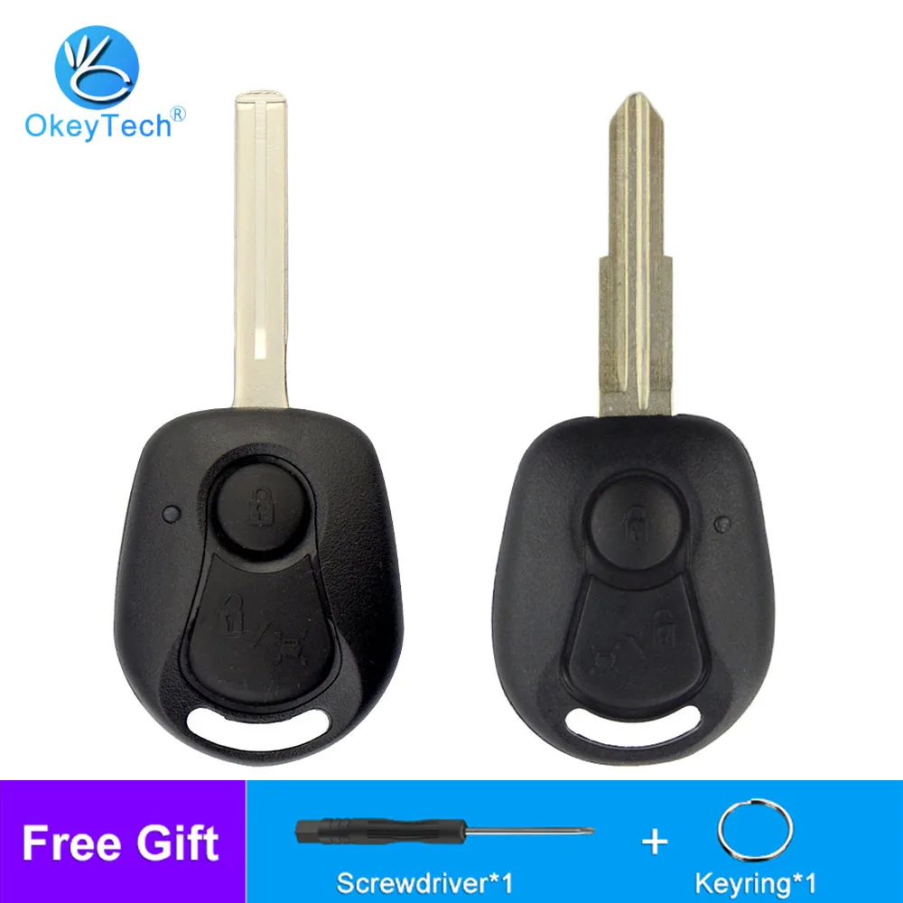 

OkeyTech 2 Buttons Remote Car Key Shell Cover For SsangYong Actyon Kyron Rexton Replacement Car Key Fob Case Uncut Blank Blade