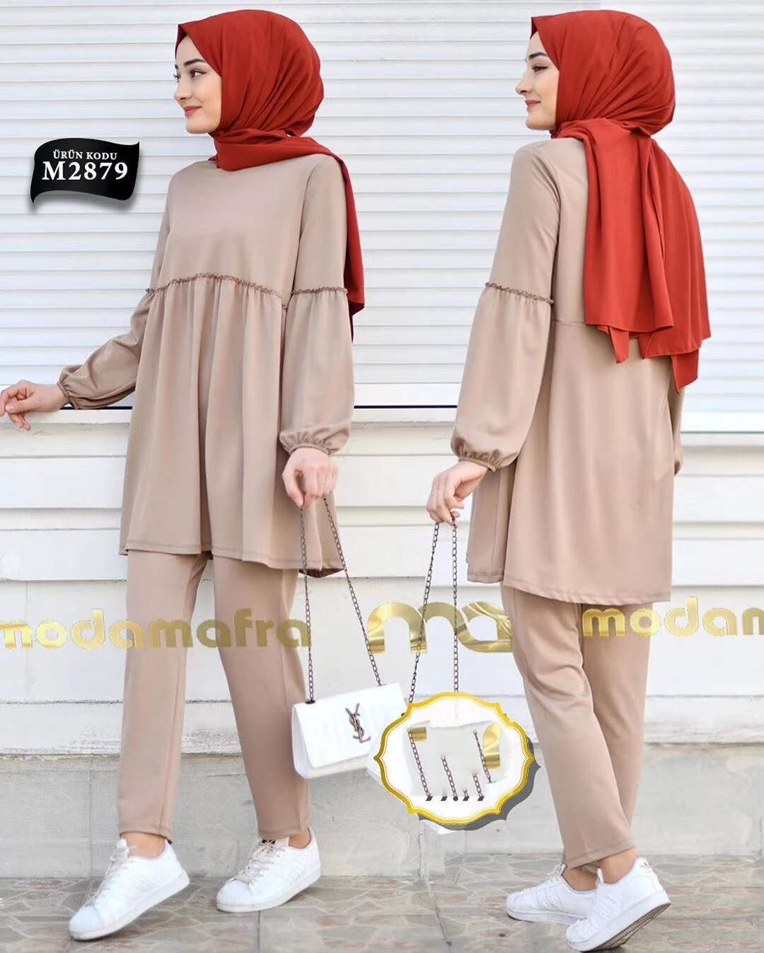Muslim Ramadan Two Piece Set Women Sets Arab Turkey Islam Solid Tops and Long Pant Islamic Clothing Abaya Musulman Ensembles |
