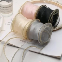 1m 60mm gold edge wave silk organza ribbon bow material for hair ornament gift wrapping decoration lace ribbons