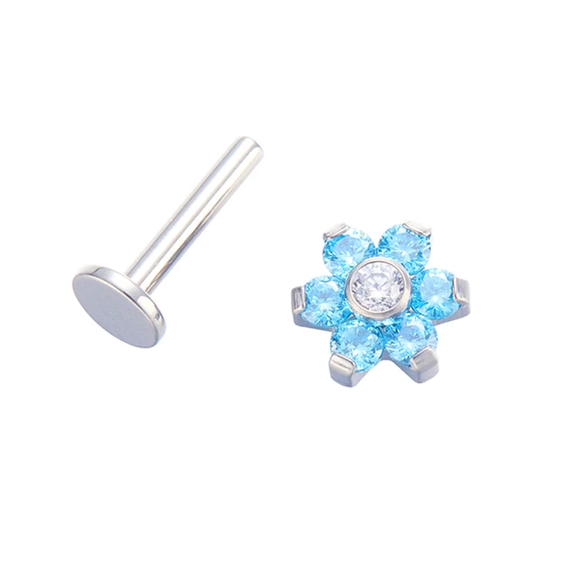 

14G Titanium ASTM F136 Implant Grade Internally Threaded Aqua Blue Zircon Labret Piercing