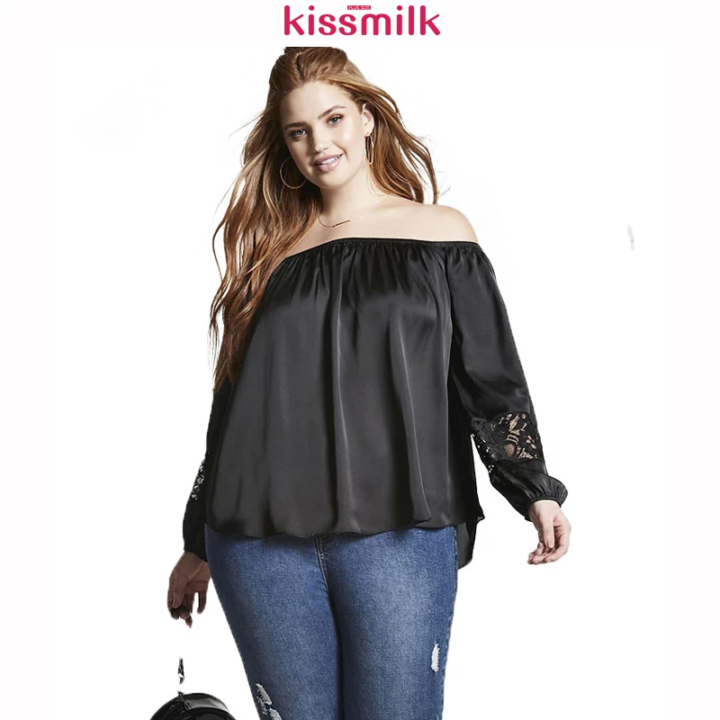 Kissmilk 2018 большие размеры с открытыми плечами однотонные черные цветочным