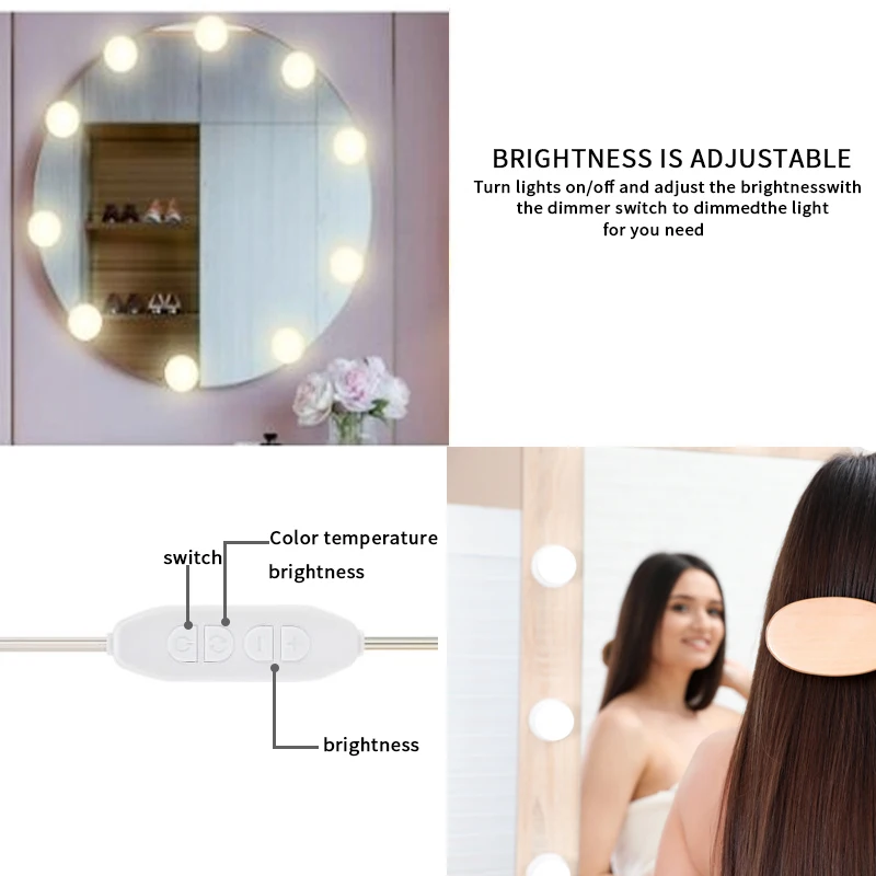 Зеркальные лампы для макияжа Makeup Mirror Bulbs Vanity LED Light Bulb Make up Lamp USB Charging Port Cosmetic Lighted Adjustable Brightness Lights on.